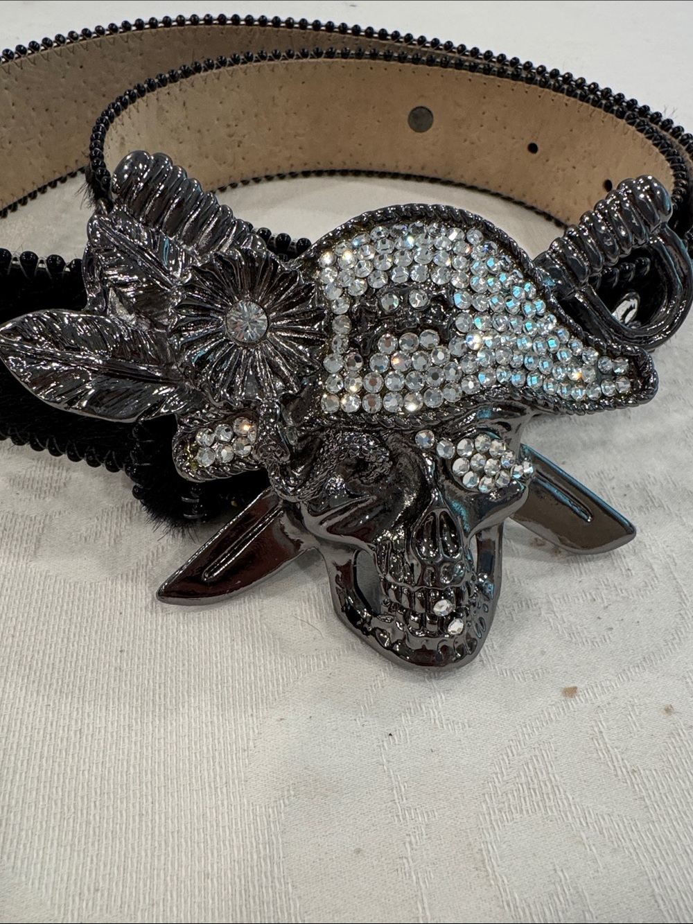 B.B. Simon Black Crystal Skull Belt Buckle